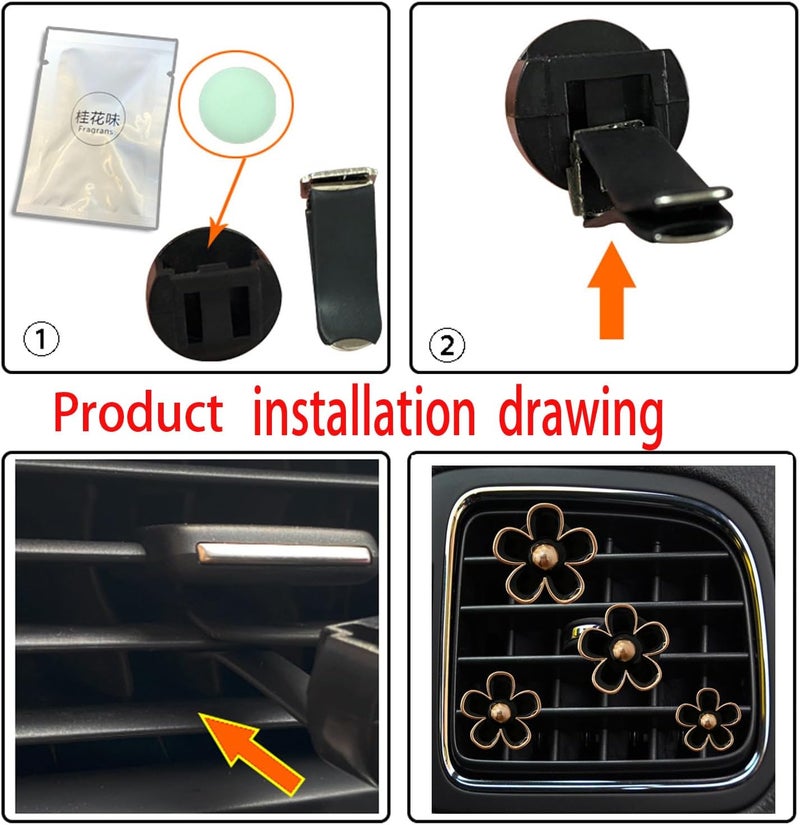 SPANICE Daisy Air Vent Clips, 4 Pcs Cute Flower Car Air Conditioning Outlet Clip Car Air Freshener Clip Charm Car Inter Decor Accessories for Women (Black) - Image 4